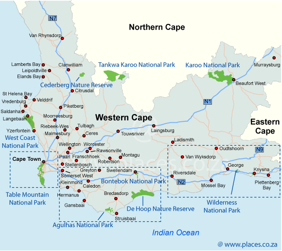 Accommodation and Overview Map of the Western Cape